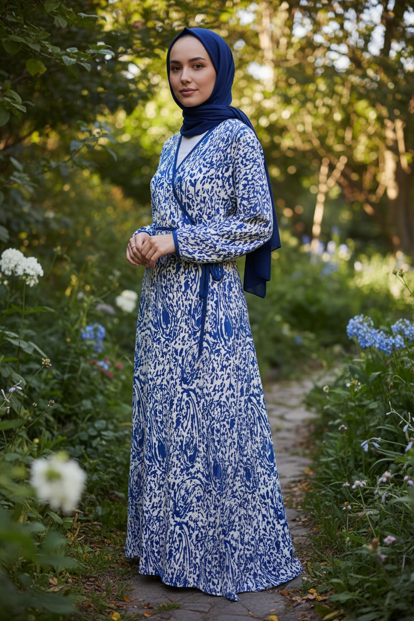 BAĞLAMALI MODEL PAMUK VİSKON NAMAZ ELBİSESİ