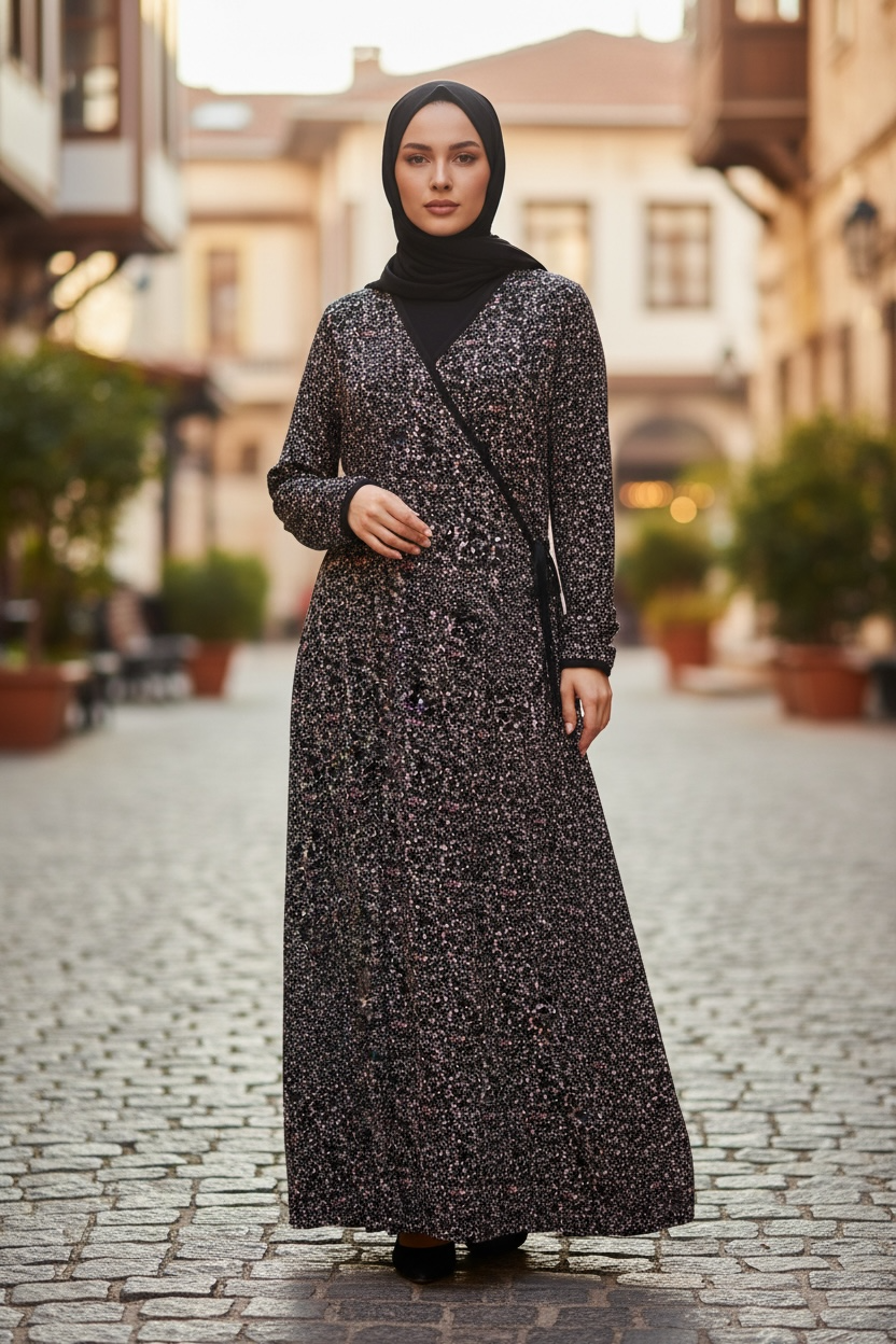 BAĞLAMALI MODEL PAMUK VİSKON NAMAZ ELBİSESİ