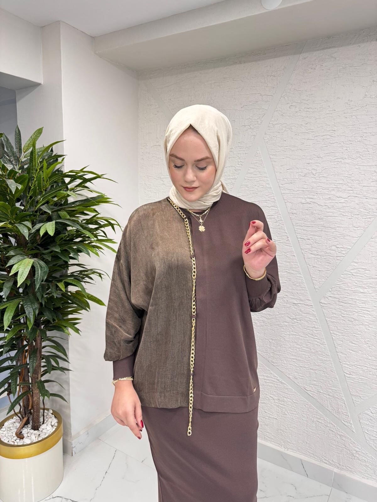 İPEK KUPRA DETAYLI TRİKO KAZAK