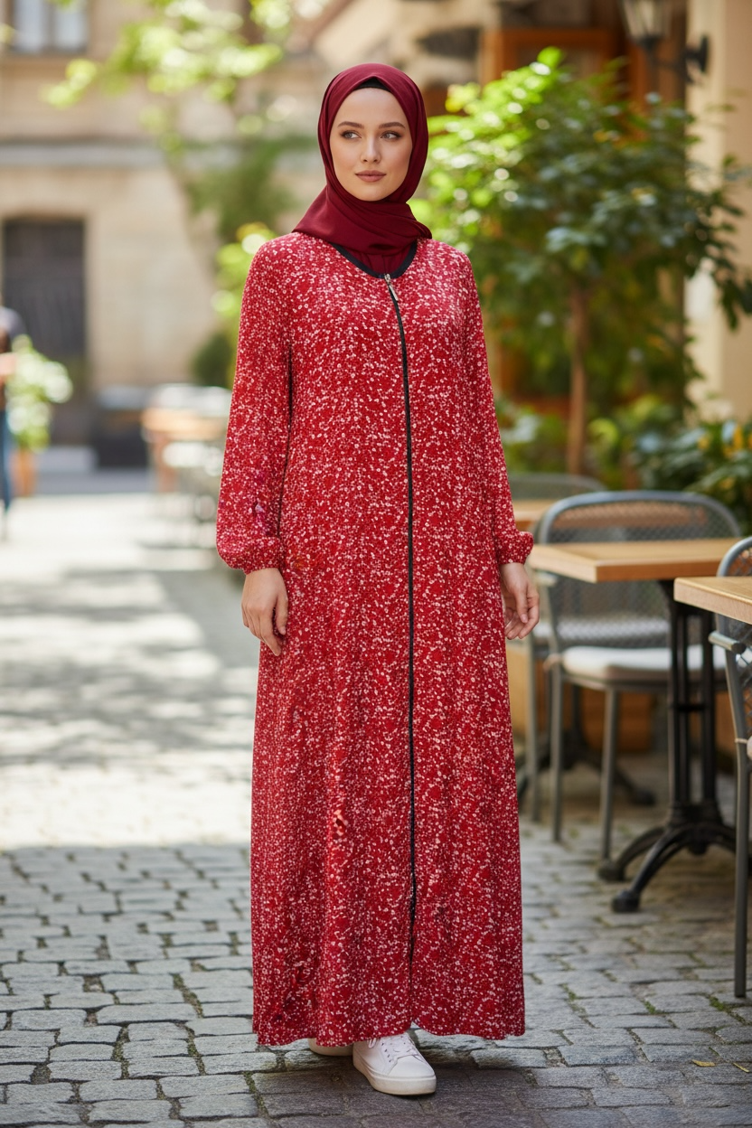 PAMUK VİSKON FERMUARLI MODEL NAMAZ ELBİSESİ