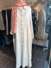 HAM KETEN ÖNDEN DÜĞMELİ ELBİSE