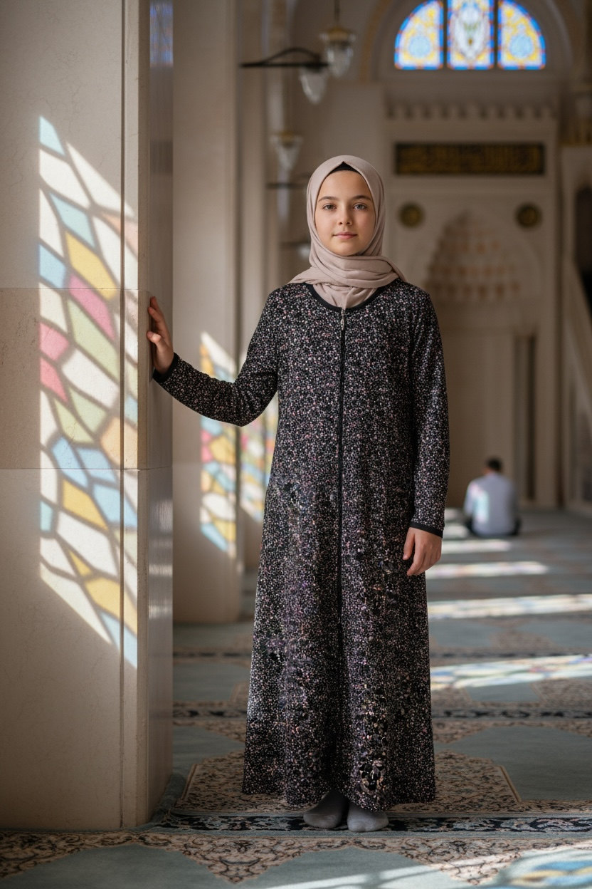 PAMUK VİSKON FERMUARLI MODEL ÇOCUK NAMAZ ELBİSESİ