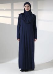 PAMUKLU PENYE KUMAŞ KENDİNDEN BAŞÖRTÜLÜ NAMAZ ELBİSESİ