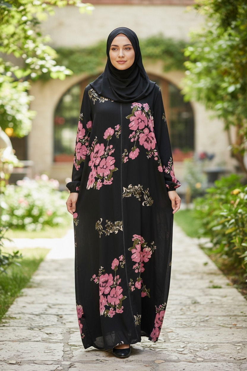 PAMUK VİSKON FERMUARLI MODEL NAMAZ ELBİSESİ